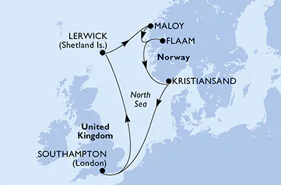 Itinerariu Croaziera Fiordurile Norvegiene - MSC Cruises - MSC Virtuosa - 7 nopti
