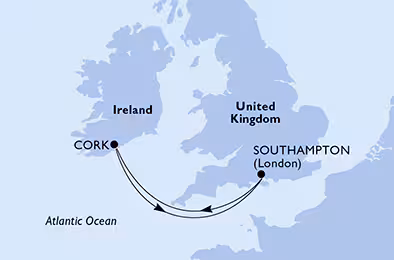 Itinerariu Croaziera Southampton & Cork - MSC Cruises - MSC Virtuosa - 4 nopti