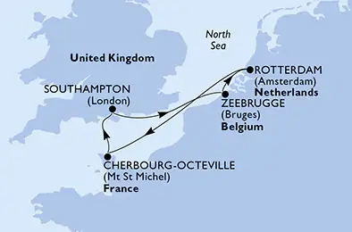Itinerariu Croaziera Vestul Europei - MSC Cruises - MSC Virtuosa - 5 nopti