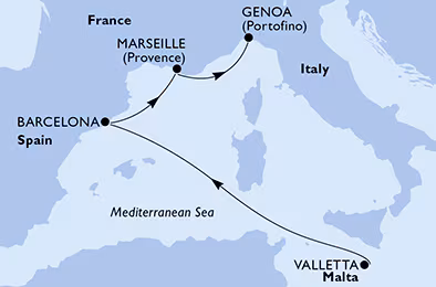 Itinerariu Croaziera Mediterana de Vest - MSC Cruises - MSC World Europa - 4 nopti