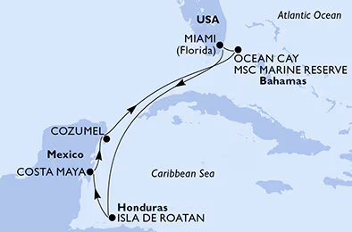 Itinerariu Croaziera Craciun in Caraibe & Bahamas - MSC Cruises - MSC World America - 7 nopti