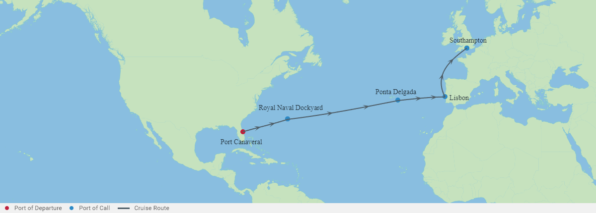 Itinerariu Croaziera Transatlantic Port Canaveral spre Southampton - Celebrity Cruises - Celebrity Apex - 13 nopti