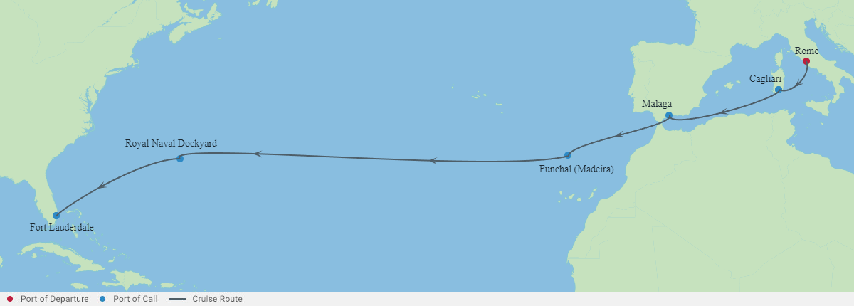 Itinerariu Croaziera Transatlantic Roma spre Fort Lauderdale - Celebrity Cruises - Celebrity Ascent - 14 nopti