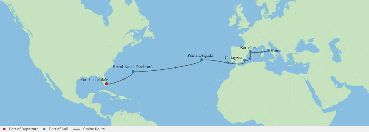 Itinerariu Croaziera Transatlantic Fort Lauderdale spre Roma - Celebrity Cruises - Celebrity Ascent - 14 nopti