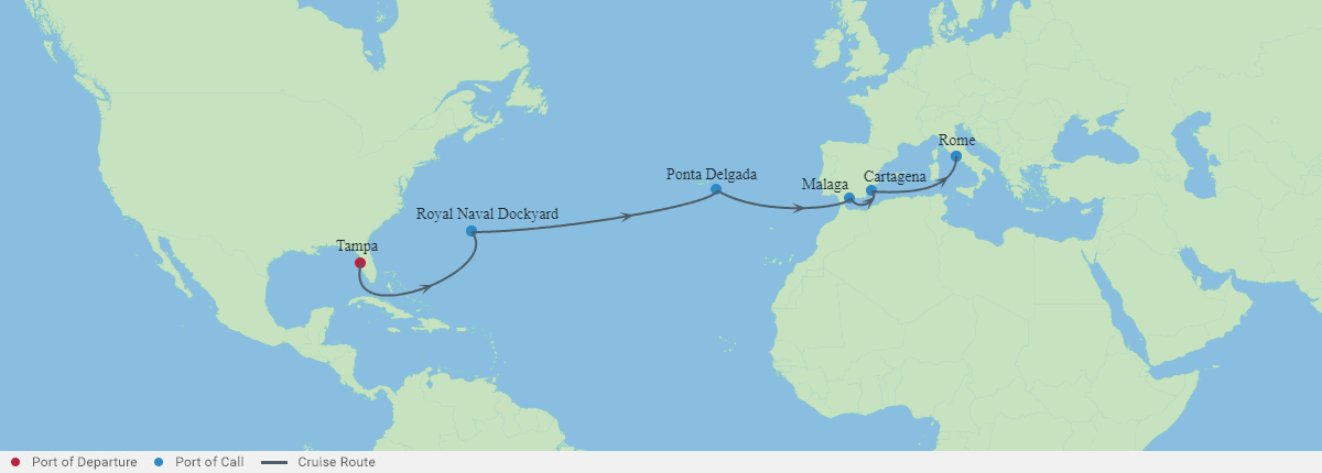 Itinerariu Croaziera Transatlantic Tampa spre Roma - Celebrity Cruises - Celebrity Constellation - 15 nopti