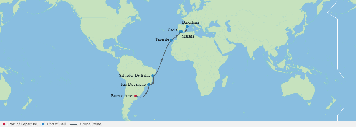 Itinerariu Croaziera Transatlantic Buenos Aires spre Barcelona - Celebrity Cruises - Celebrity Equinox - 17 nopti