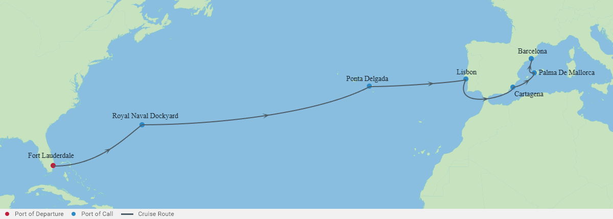 Itinerariu Croaziera Transatlantic Fort Lauderdale spre Barcelona - Celebrity Cruises - Celebrity Xcel - 15 nopti
