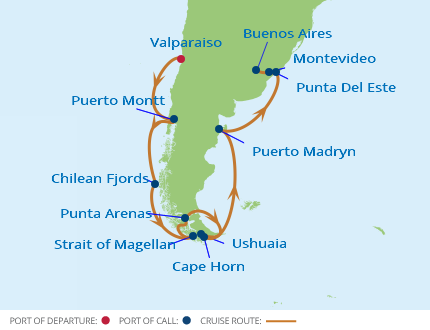 Itinerariu Croaziera Chile si Argentina - Celebrity Cruises - Celebrity Infinity - 15 nopti
